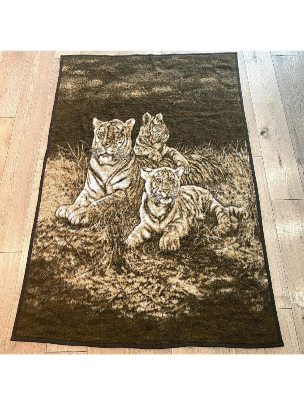 Vintage Biederlack Tiger Graphic Reversible Acrylic Blanket 78x51 Made in USA